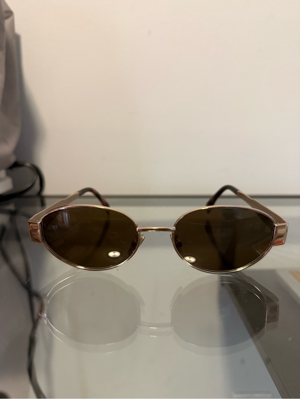 Oval Brown Lens Sunglasses with Rose Gold Frame - Celine Triomphe